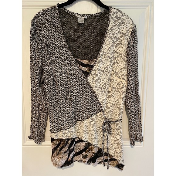 Alberto Makali Tops - Alberto Makali Sz M/L Zebra and Lace Tuic, Bead Sequin Embellishment Tie Waist